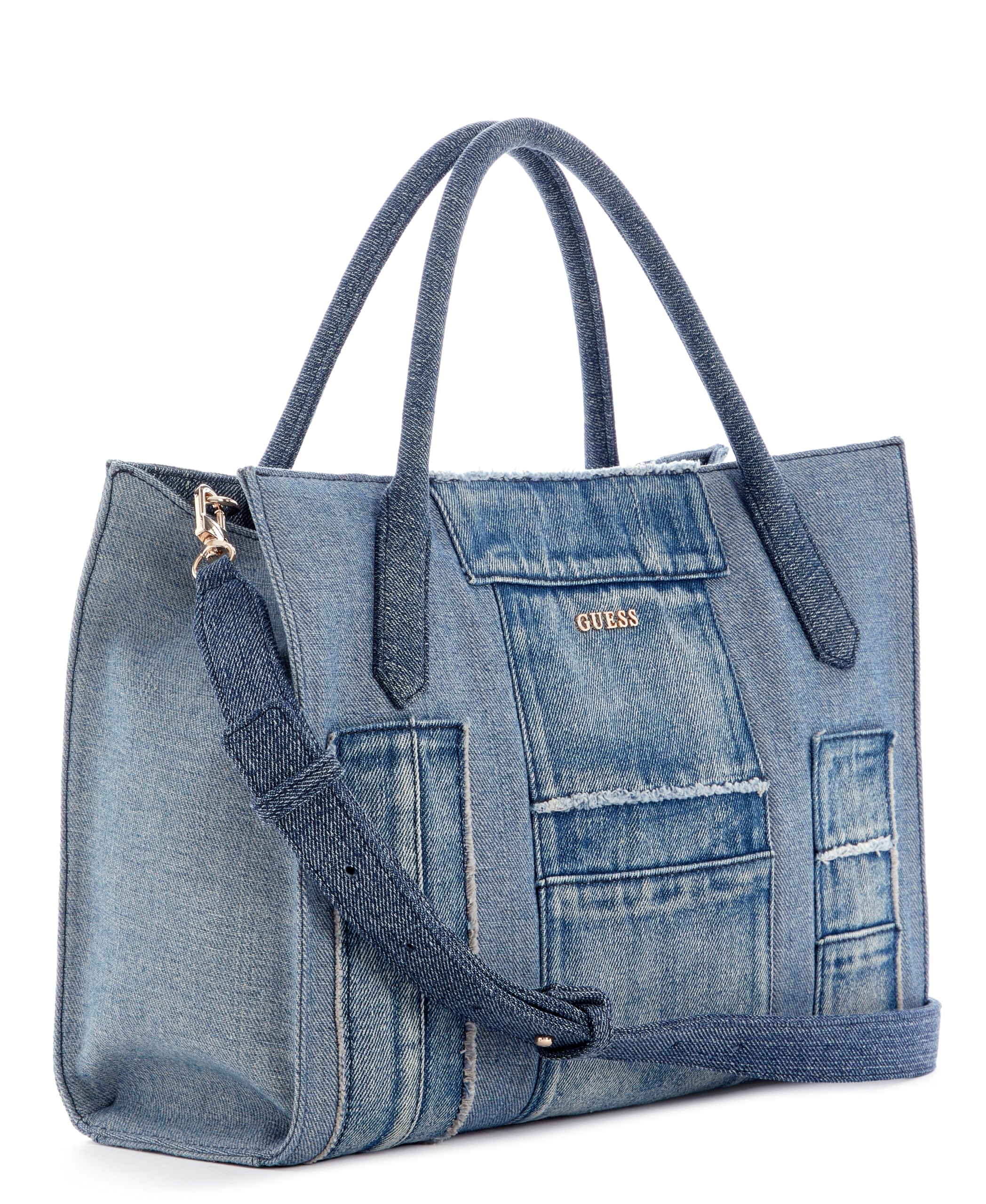 GUESS Handtasche Umhängetasche Jodi Tote Denim Multi blau