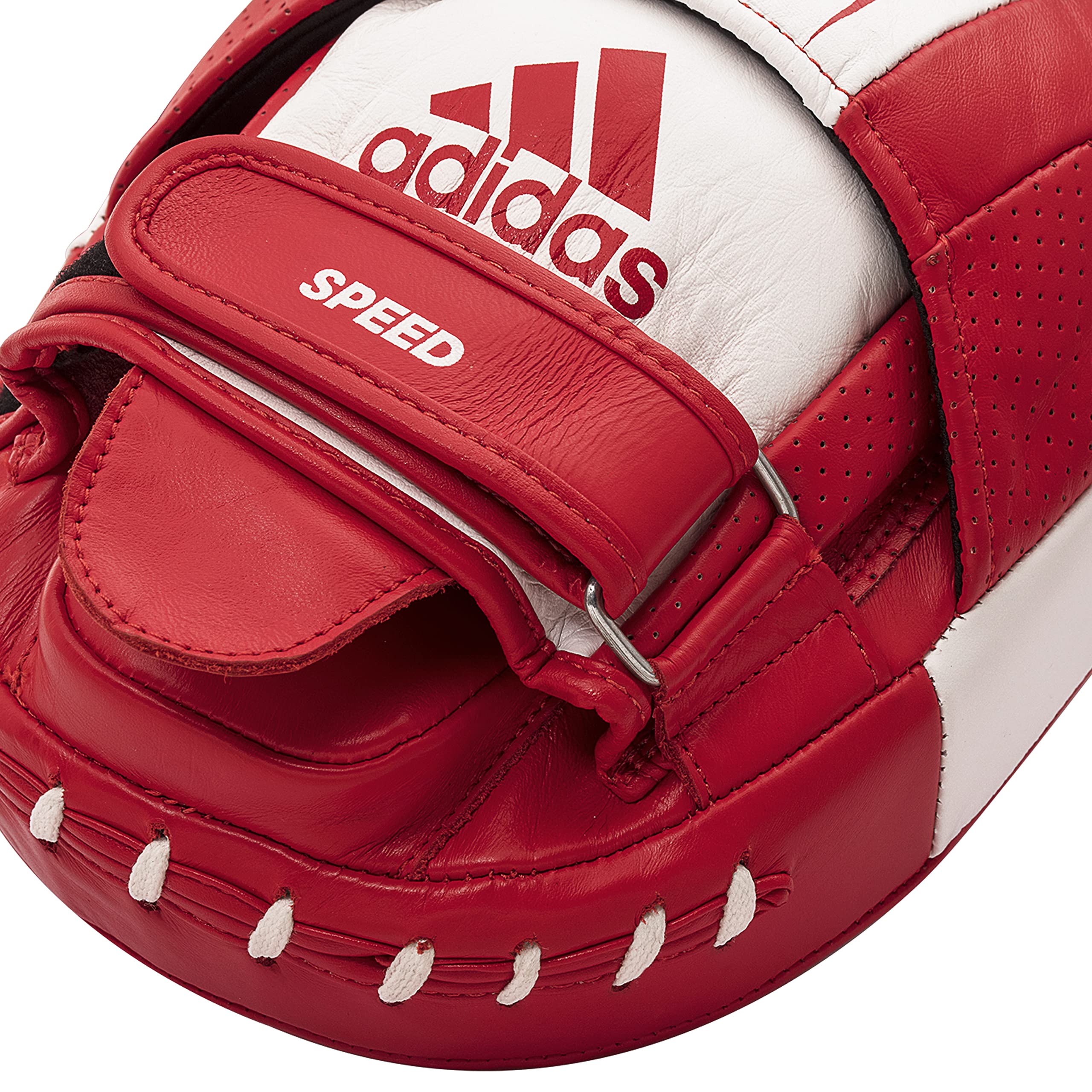 adidas Speed Micro Air Focus Mitts - for Boxing, Kickboxing, Coaching, and Training - for Men, Women, Unisex - Black/Red/Gold/Red/White - Standard Size (STD, Red/White)