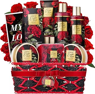 Mothers Day Gifts from Daughter and Son, Spa Bath and Body Gift Set, Exotic Rose Gift Basket for Women & Men, Thank You, Birthday, Mom, Personalized Gifts with Body Scrub, Bubble Bath, Lotion & More
