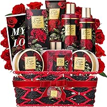 Gifts for Her - Exotic Rose Valentine Gift Basket for Women, Spa Bath and Body Gift Set, Anniversary Gifts for Women, Mom Birthday Gift with Body Scrub, Bubble Bath, Lotion &amp; More