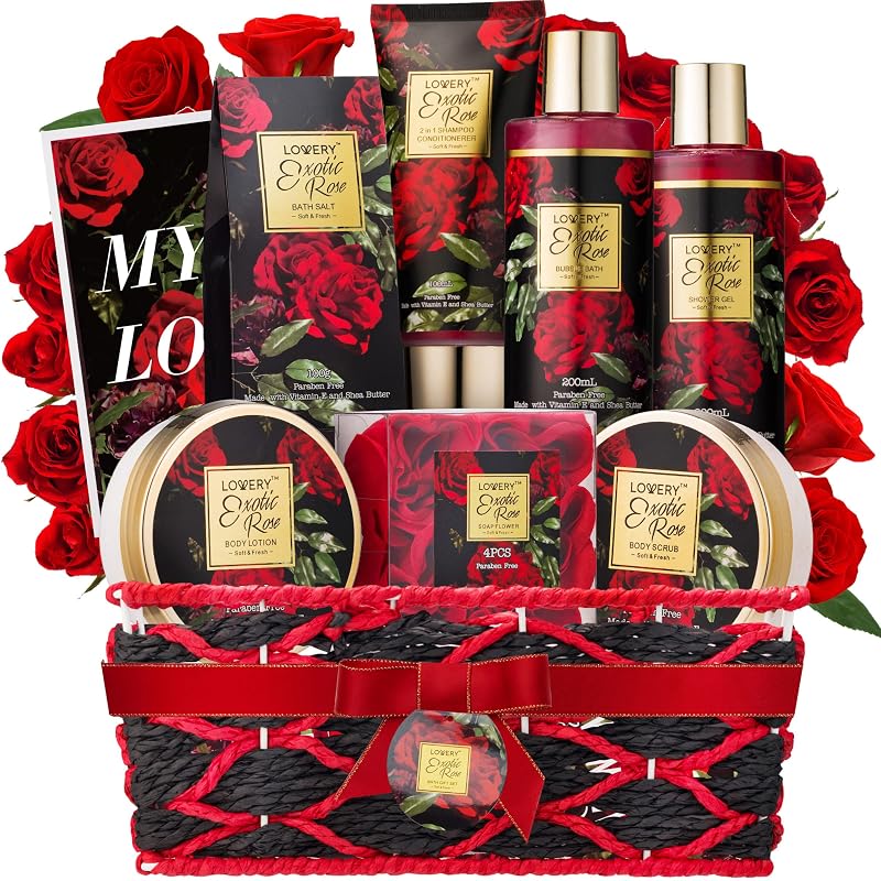 LOVERY Kit de Banho e Cuidados Corporais com Rosa, 13 peças