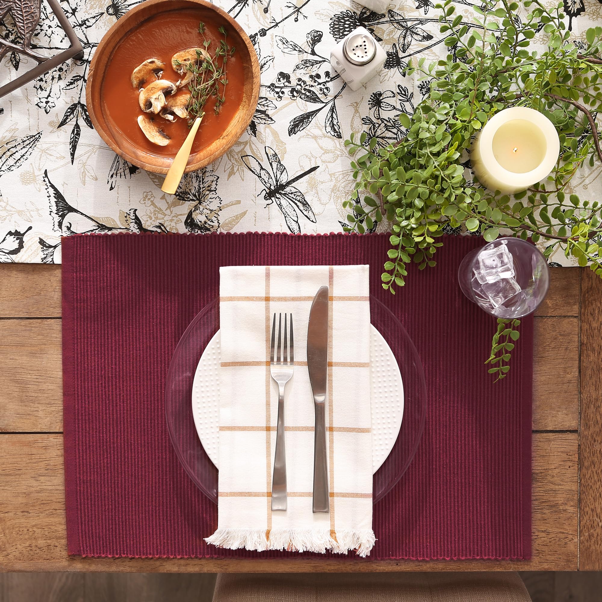 DII Basic Everyday Gerippte Tischset-Set, 100% Baumwolle, 33 x 48 cm, Scheunenrot, 6-teilig
