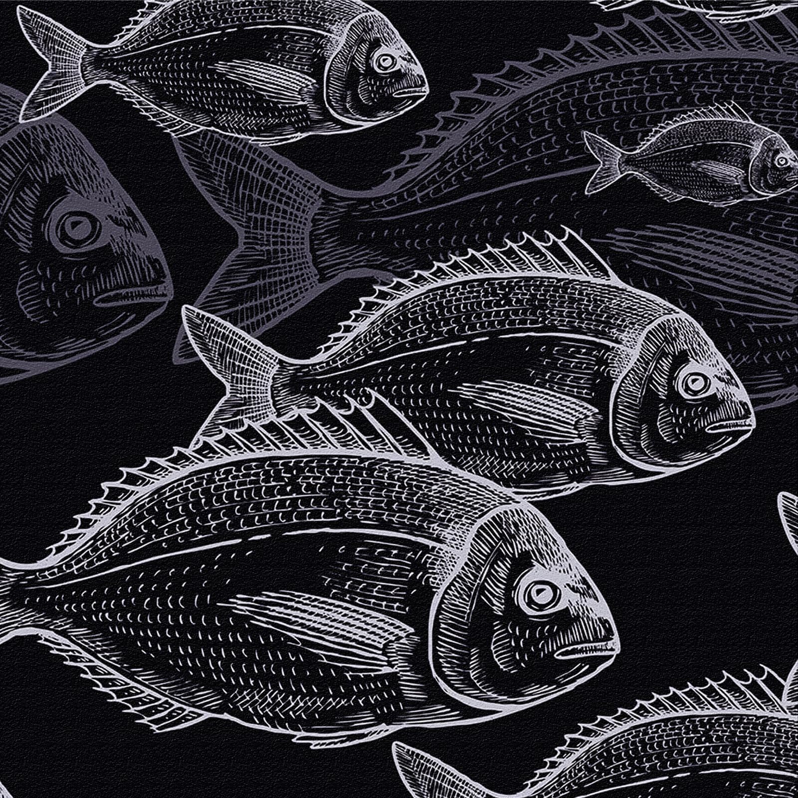 Marine Life Fish Wallpaper, 44x300 cm Dark Navy Blue White Fish Sea Animal Abstract Peel and Stick Wallpaper Underwater World Self Adhesive Furniture Wrap for Living Room, Bathroom, Cabinets, Kitchen