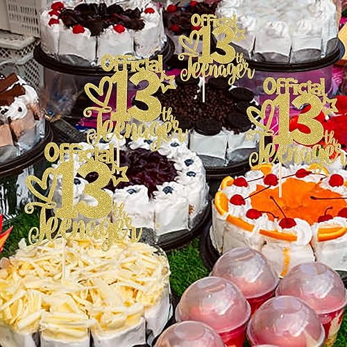 Miniatura 4 de Rsstarxi 1 paquete de 1 decoración oficial para tartas de 13 años con purpurina dorada para cumpleaños de 13 años, decoración de pastel de trece 13