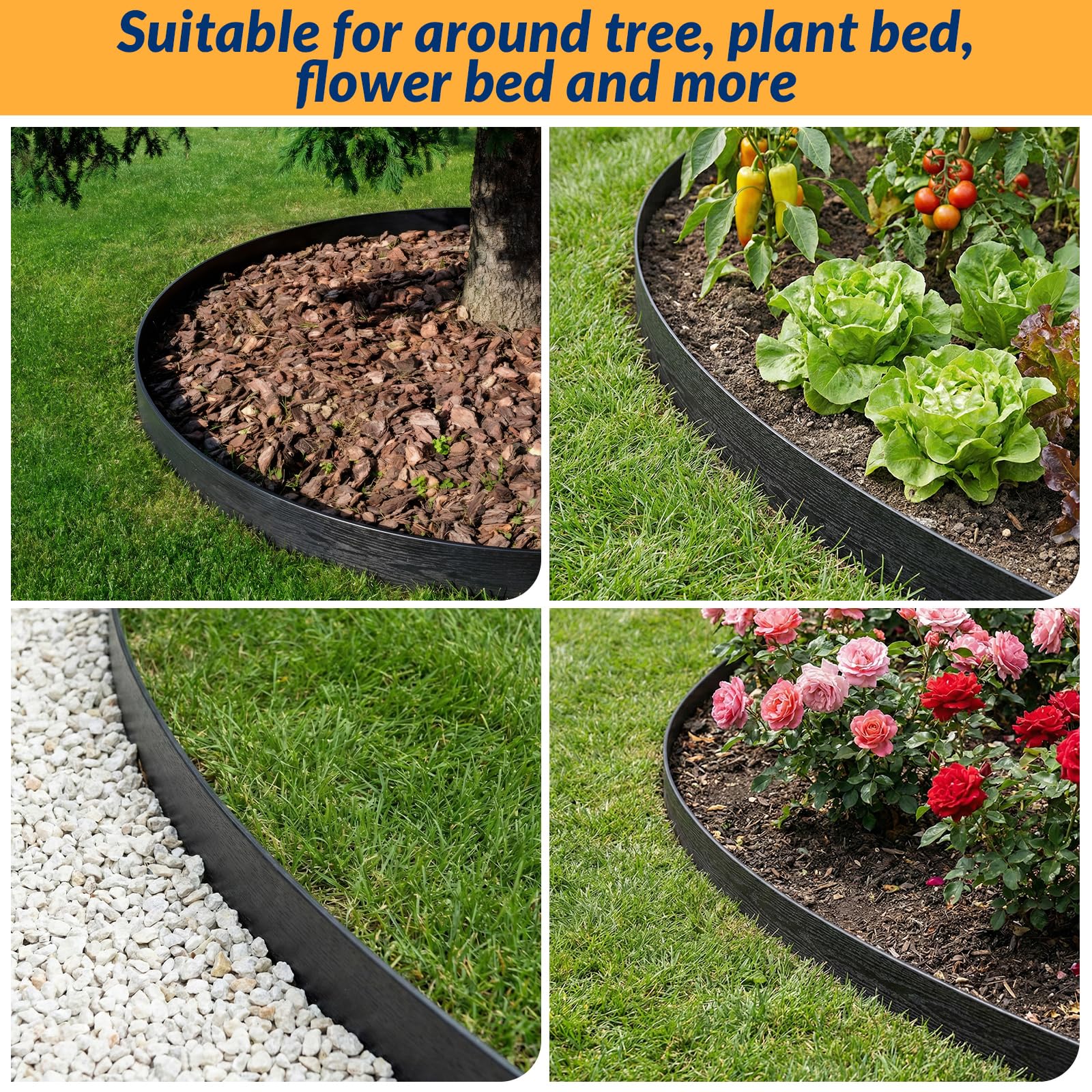Velway Bordure de Jardin en Plastique Flexible 20 mètres, Hauteur 13cm - avec 40 Piquets d'ancrage – Délimitation Pelouse, Allée, Parterre – Bordurette Extérieure Facile à Installer