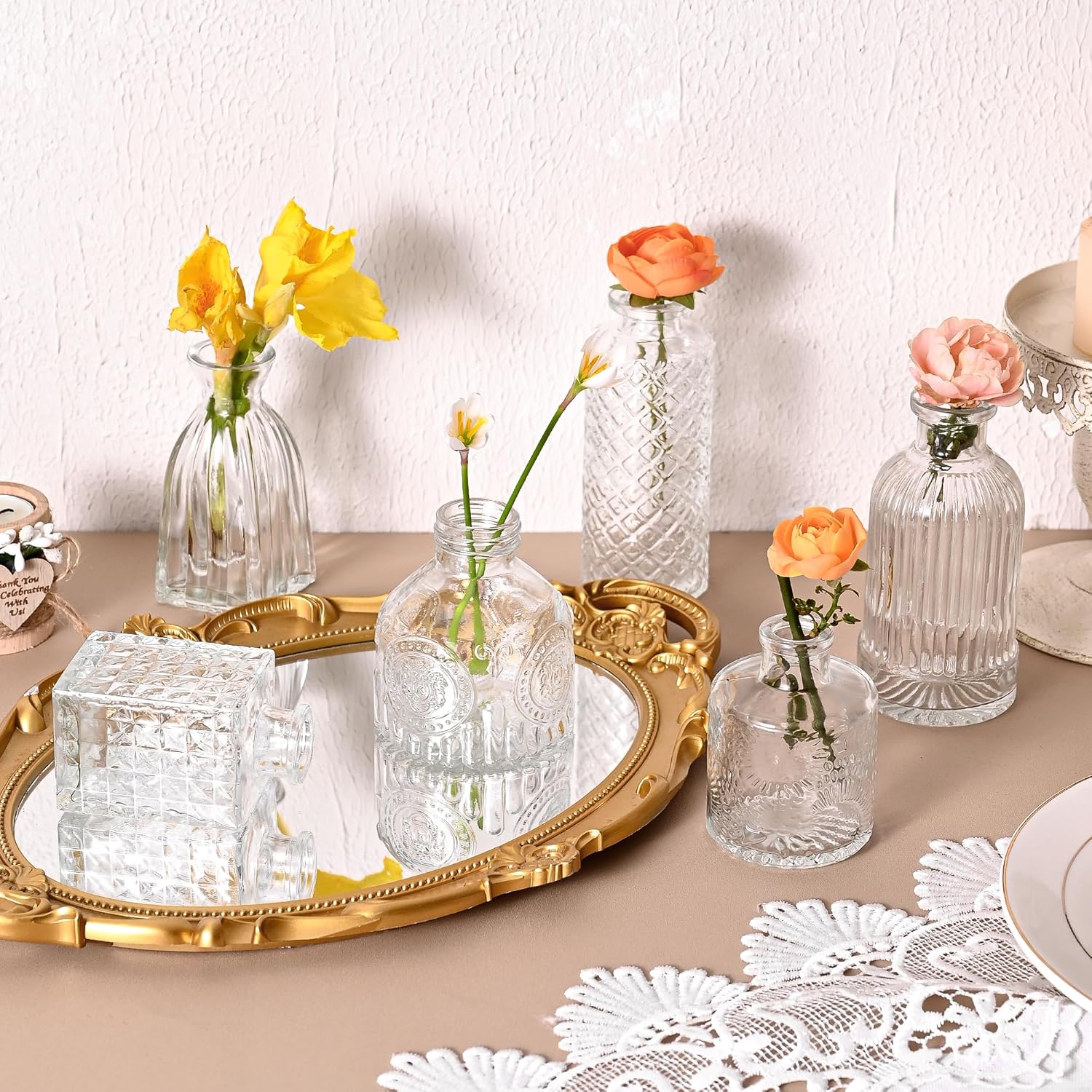 15 Pcs Glass Bud Vase Set,Assorted Clear Glass Vases for Flower Centerpieces Wedding & Party Decor,Home Table Decorations,Bud Vases in Bulk for Housewarming