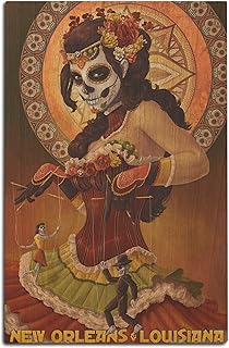 New Orleans, Louisiana, Dia De Los Muertos Marionettes, Day of the Dead Birch Wood Wall Sign (12x18 Rustic Home Decor, Ready to Hang Art)