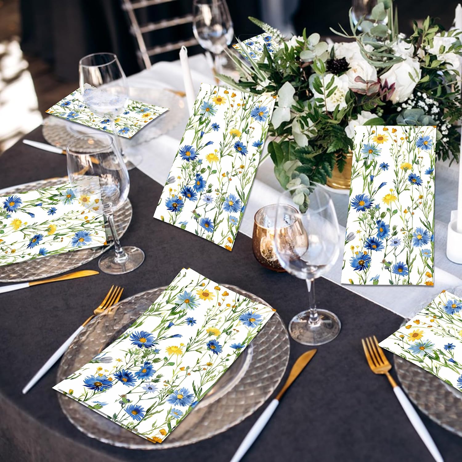 100 Pcs Daisy Napkins Disposable Decorative Watercolor Floral Paper Napkin Guest Tissue Paper Hand Towels for Bathroom Bridal Shower Wedding Anniversary Tea Party image 3
