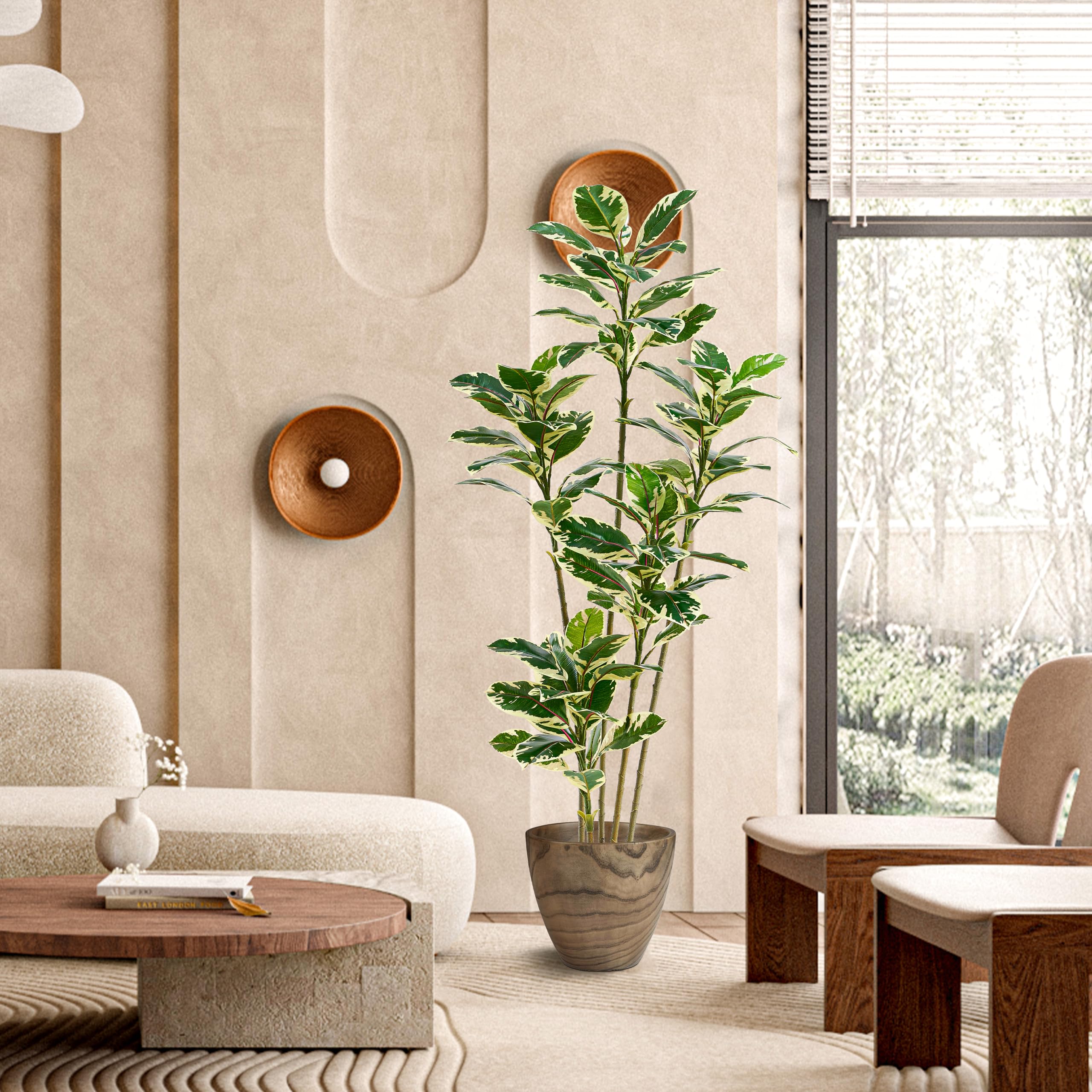 Künstliche Gummibaumpflanze, 180cm Kunstpflanzen Groß mit Weißen Topf | Künstliche Pflanzen Wie Echt, Zimmerpflanze Kunstbaum, Hohe Plastic Ficus für Wohnzimmer Schlafzimmer Büro Balkony Deko