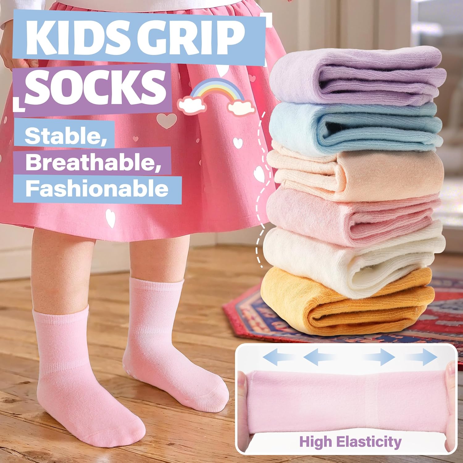ANTSANG 12 Pairs Baby Girls Boys Toddlers Kids Grips Socks Crew Cotton Non-Slip/Anti-Skid Grips Socks - Image 5