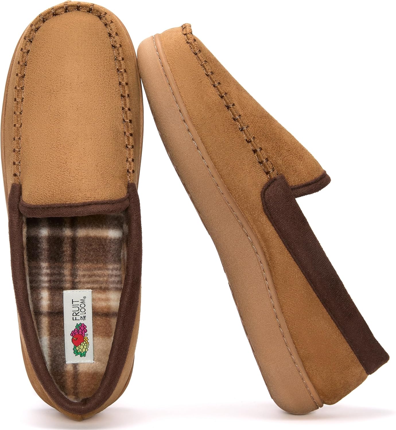Fruit of the Loom Men’s Memory Foam House Slippers Indoor Outdoor – Microsuede Venetian Cozy Warm Men’s Slippers Plush House Shoes, Sizes 7-14