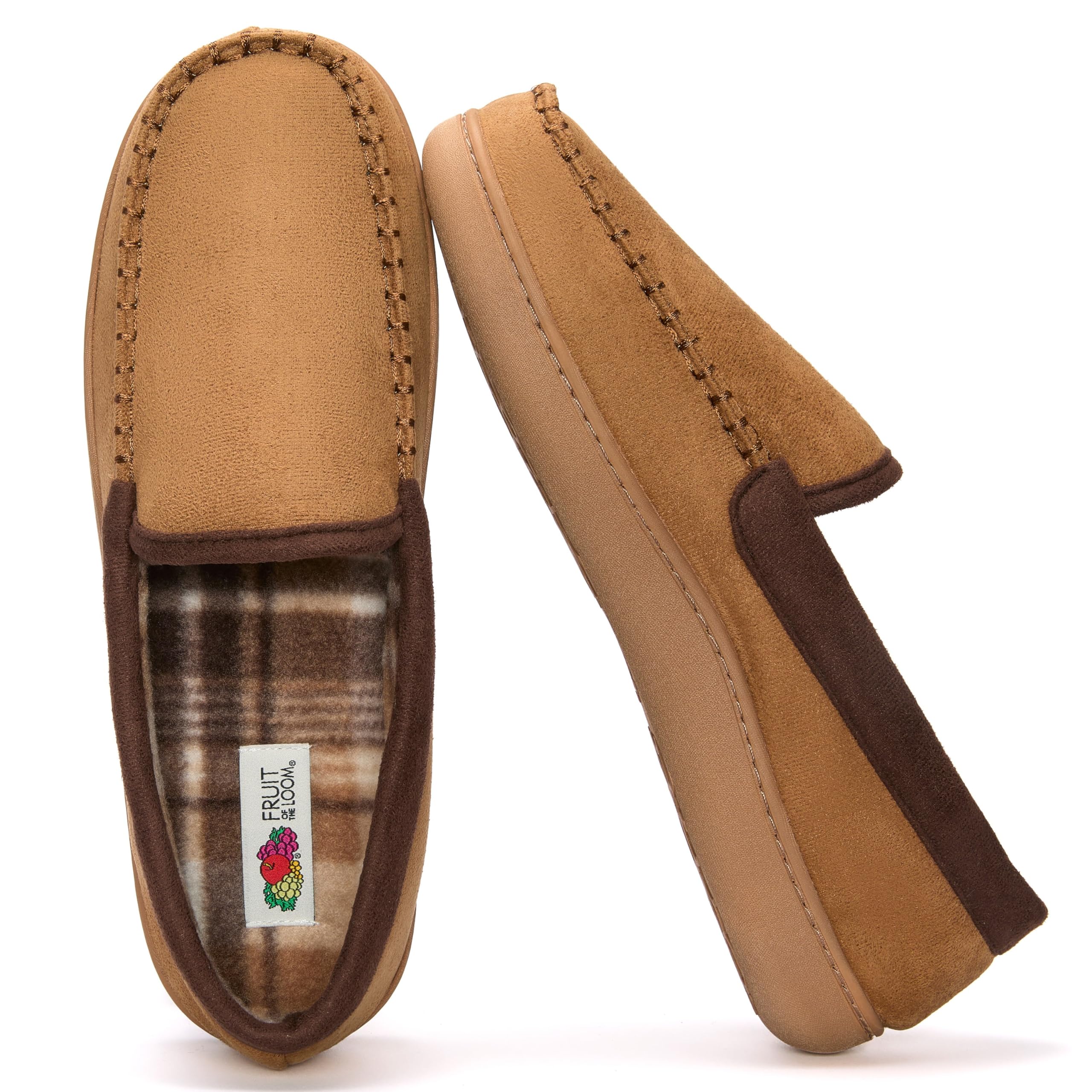 Fruit of the Loom Mens Memory Foam House Slippers Indoor Outdoor Microsuede Venetian Cozy Warm Mens Slippers Plush