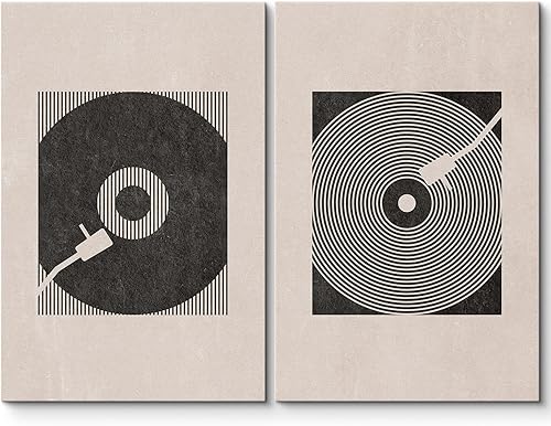 Miniatura 93 de SIGNLEADER Lienzo enmarcado para pared, juego de arte geométrico de mediados de siglo, formas de tocadiscos de música, ilustraciones abstractas,