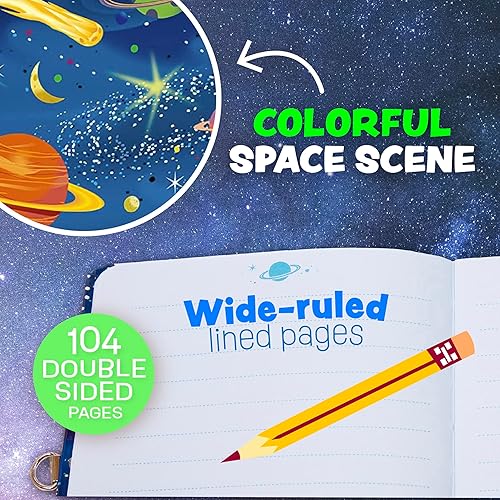 Miniatura 4 de Peaceable Kingdom Deep Space Glow in the Dark - Cerradura y llave de 6.25 pulgadas, diario de página rayada para niños