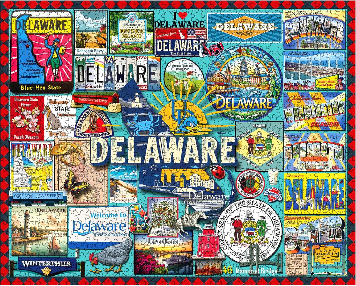 White Mountain 1000 Piece Jigsaw Puzzle State Collage Puzzles with Large Pieces, Gifts for Adults and Family 24"x30" - I Love Delaware