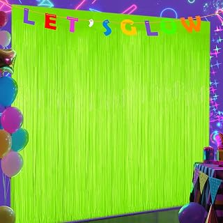 Glow in The Dark Party Supplies,3 Pack Neon Party Decorations,9.9 X 6.6 ft Fluorescent Tinsel Foil Fringe Curtains Macaron Yellow,Photo Booth Prop Backdrop Streamer for Birthday Party Streamer Decor