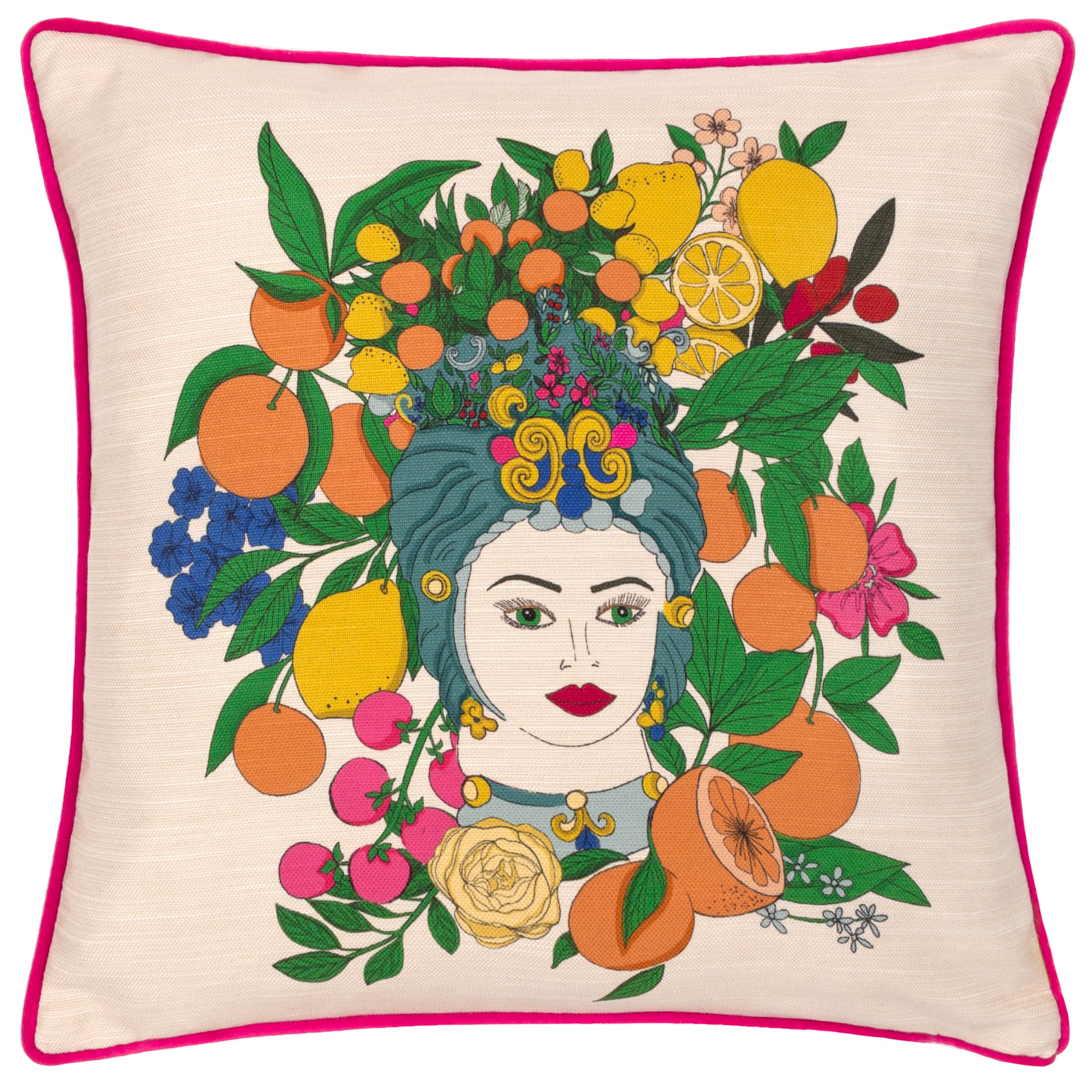 furn. Taormina Floral Piped Cushion Cover, Magenta, 43 x 43 cm (Pack of 1)