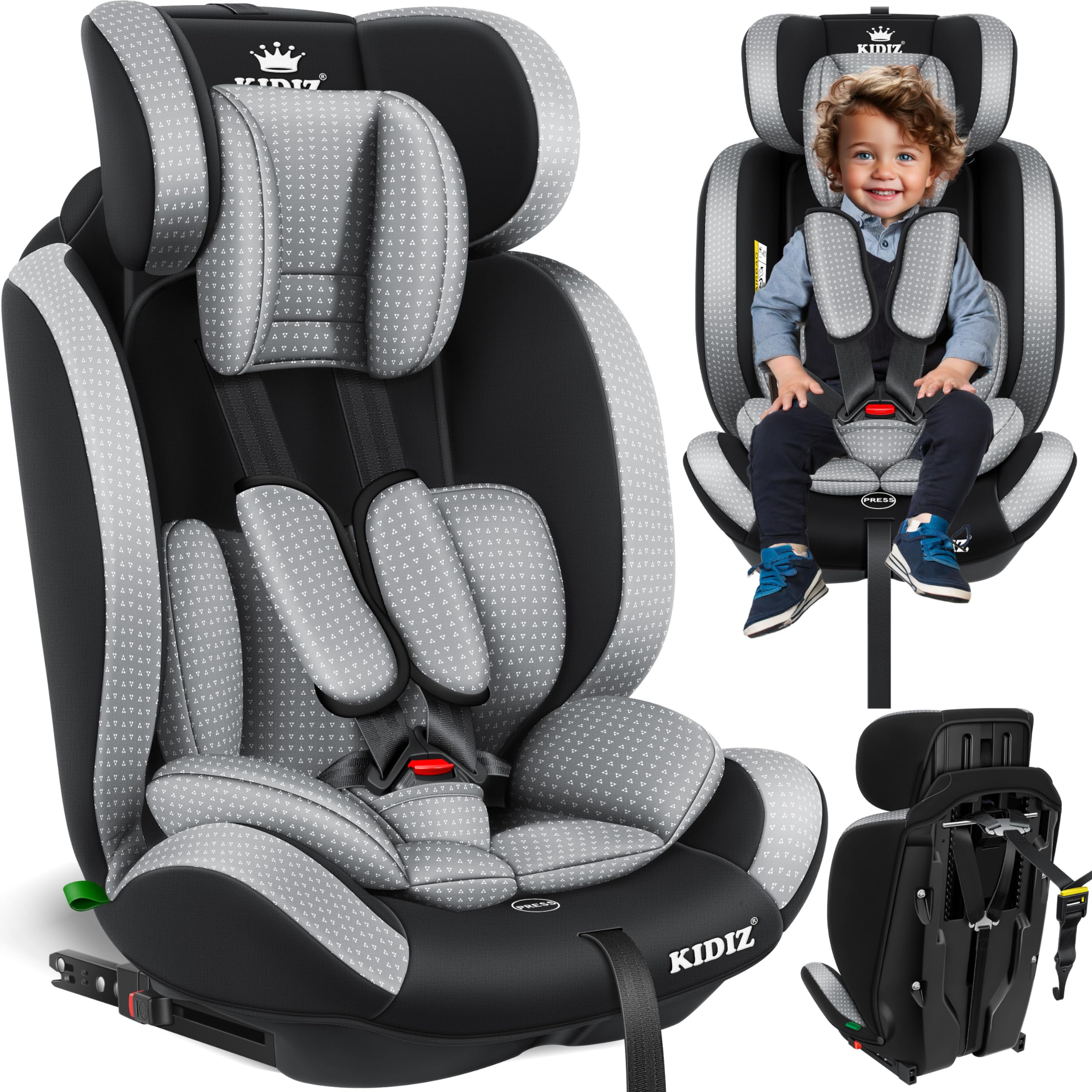 KIDIZ® Triangle Premium - Asiento infantil para coche (9 kg, 36 kg, grupo 1/​2/​3, universal, homologado según ECE R129/​03, con Isofix)