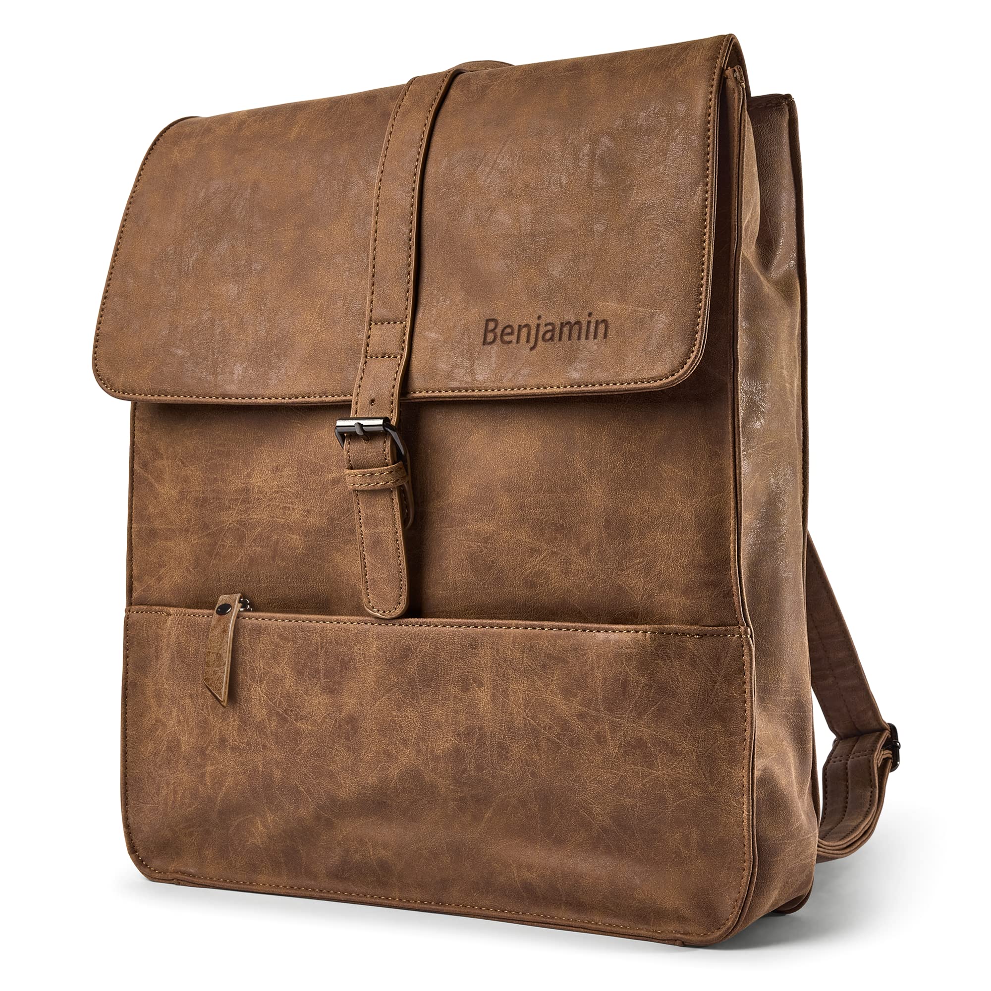 your surprise Lederrucksack für Damen, Herren und Kindern personalisierbar aus Kunstleder in braun, perfekter Tagesrucksack mit Name mit verstellbaren Trägern (L)