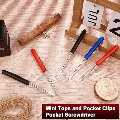 Miniatura 7 de Chumia 12 destornilladores de bolsillo magnéticos con una sola hoja de cabeza plana mini tapas y clips, destornillador de bolsillo pequeño para