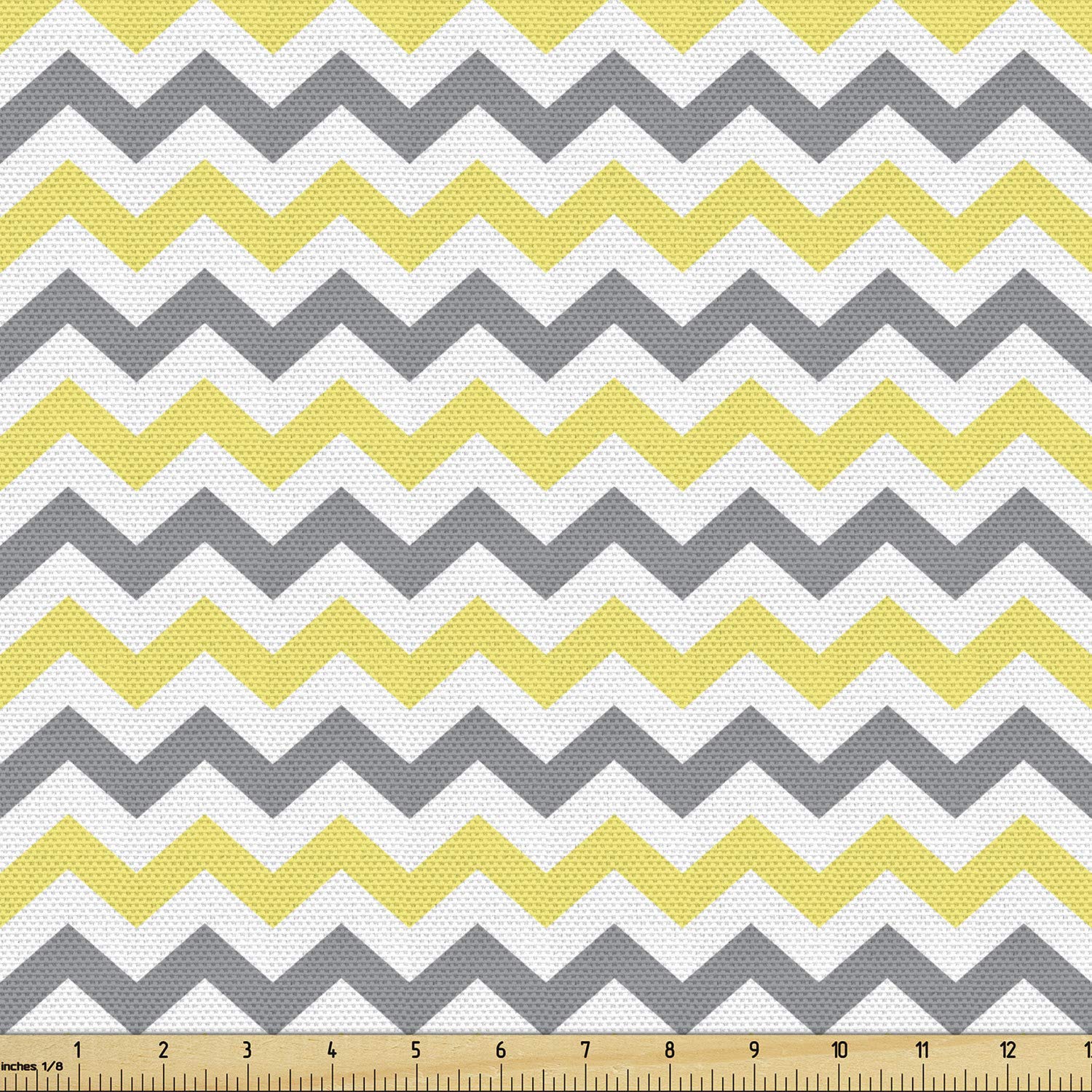 Lunarable Geometric Fabric by The Yard, Horizontal Chevron Pattern Zigzag Endless Simplicity Design Print, Decorative Fabric for Upholstery and Home Accents, 2 Yards, Yellow Ecru