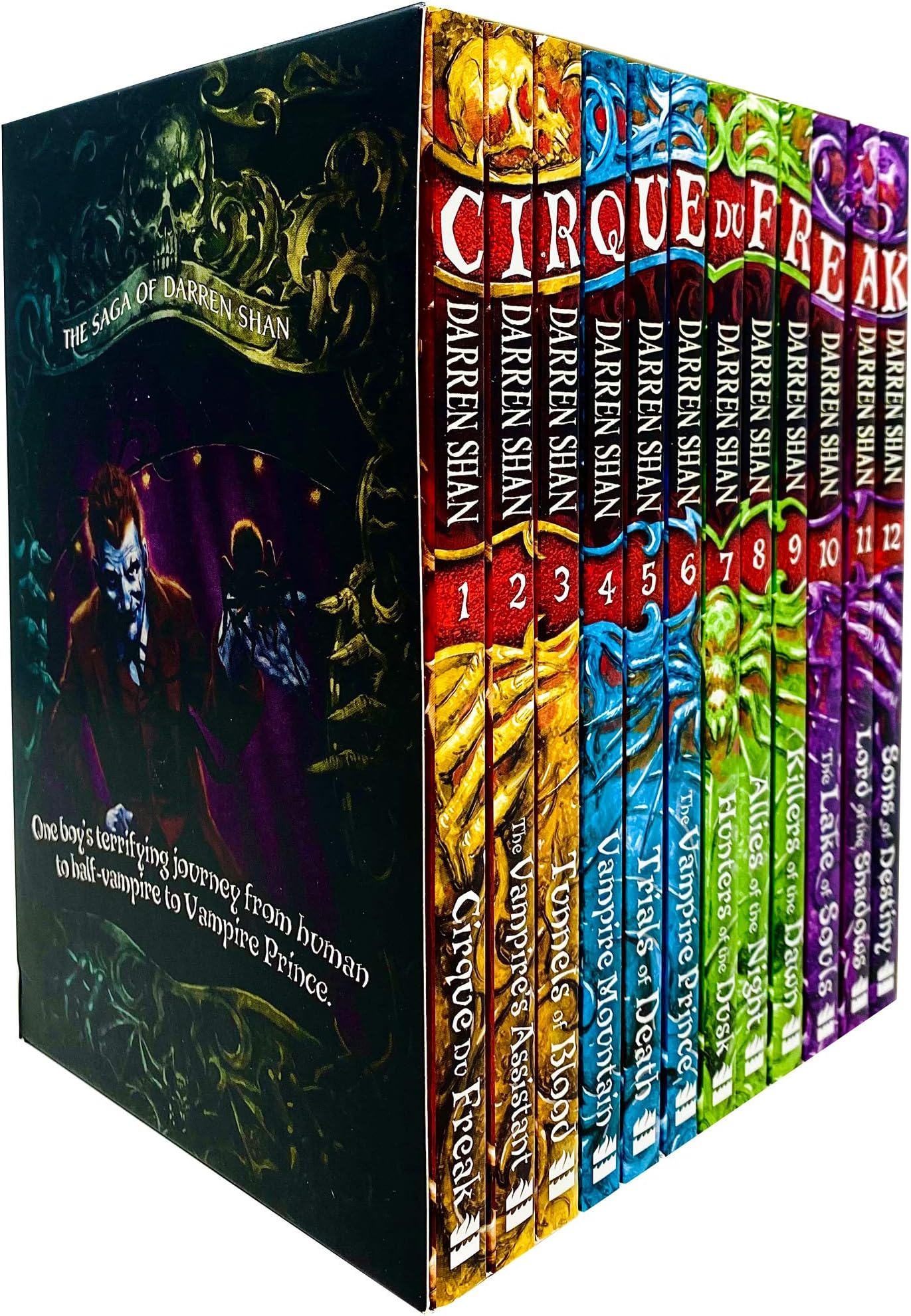 The Saga of Darren Shan Pack, 12 books, RRP ยฃ71.88 (Allies of Night,Cirque du Freak,Hunters of Dusk,Killers of Dawn,Lake of Souls,Lord of Shadows,Sons of Destiny,Vampire Prince,Vampire's Assistant,Trials of Death,Tunnels of Blood,Vampire Mountain).