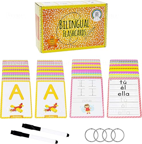 Miniatura 1 de Tarjetas flash bilingües en inglés y español juego de 4 tarjetas flash del alfabeto de borrado en seco tarjetas flash de números y tarjetas flash de