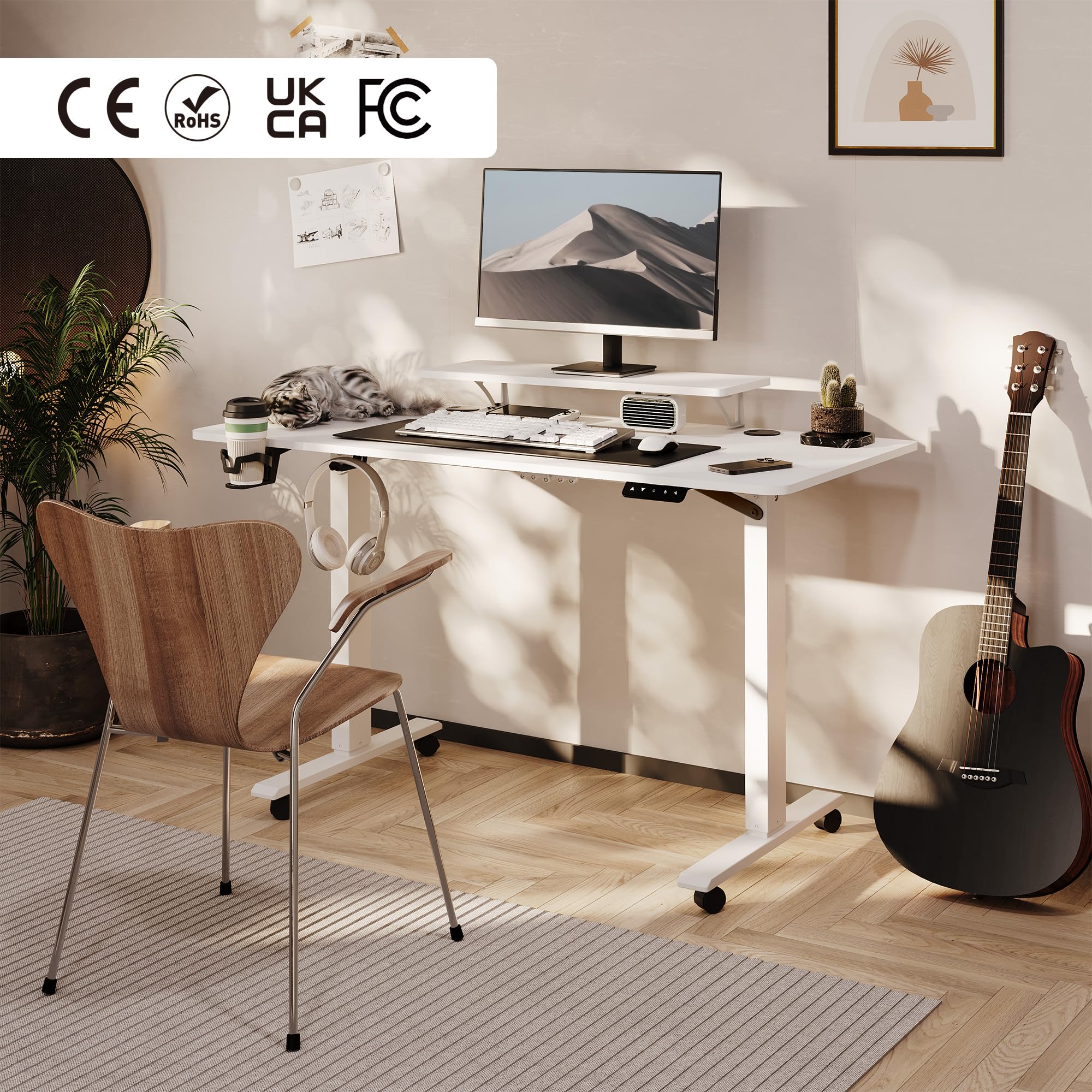 SANODESK Escritorio Elevable Eléctrico, Motor Silencioso, Mesa Standing Desk Ajustable 75-120cm con 4 Ruedas, Memoria de Posición - para Oficina y Hogar
