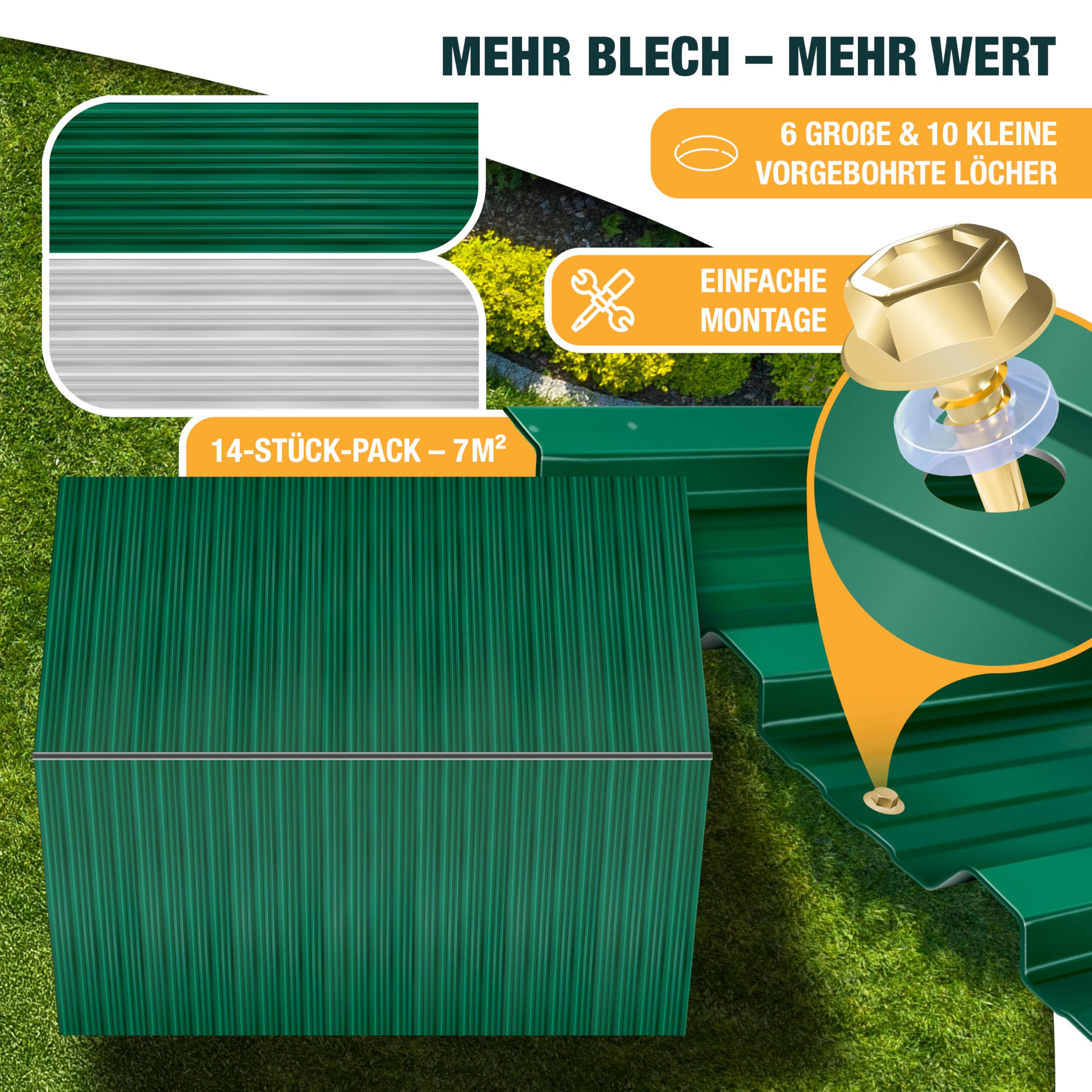 KESSER® - 14 lamiere profilate trapezoidali, 110 x 46 cm = 7 m², lamiera per capannone, in acciaio zincato, 0,25 mm, inclusi guanti per il montaggio, verde