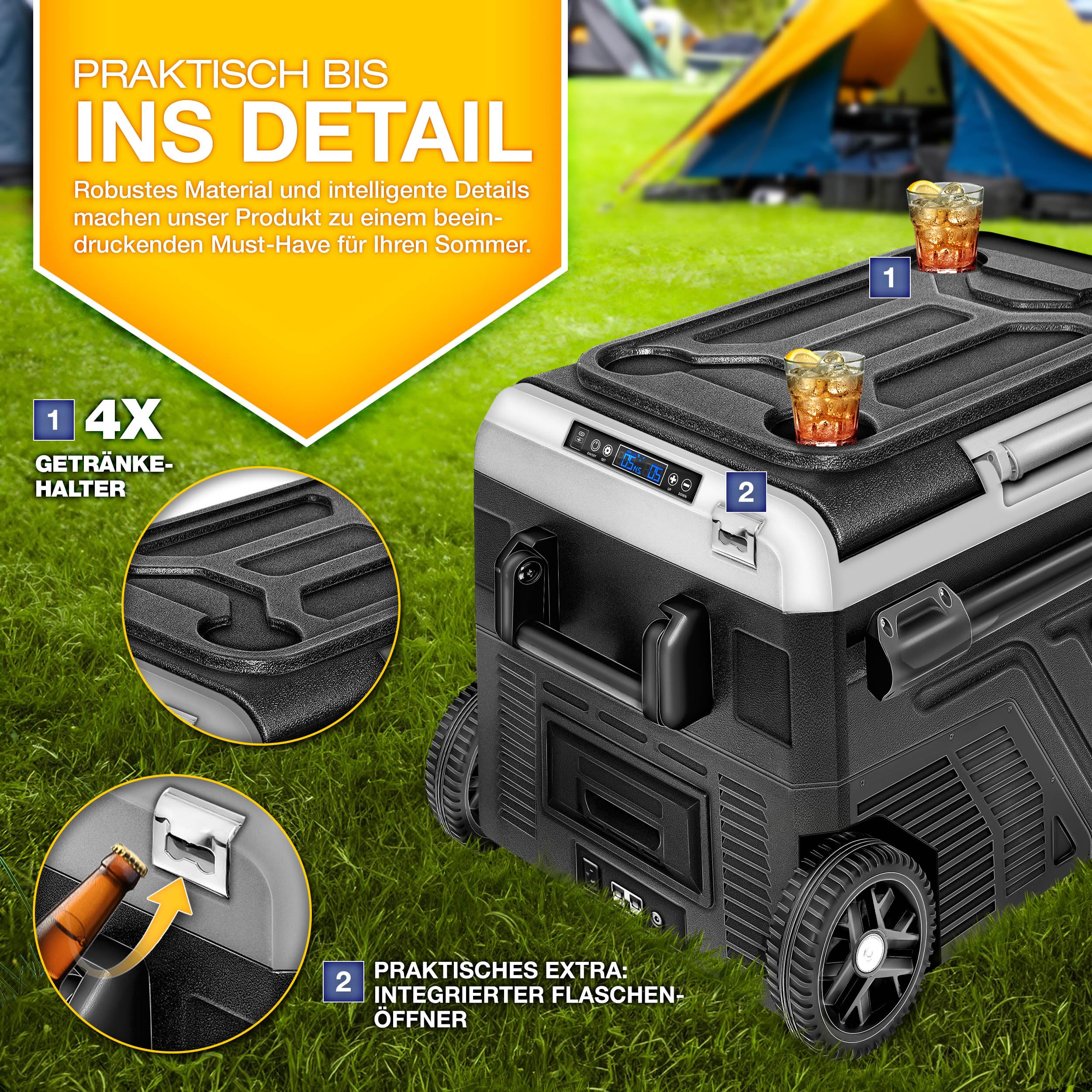 tillvex® Kompressor Kühlbox elektrisch 40-60 Liter | Elektrische Gefrierbox WIFI-APP-Steuerung 12/24 V 230V | Kühlschrank bis -20 °C für Auto, Lkw, Camping (Schwarz, 50 Liter - mit Akku)