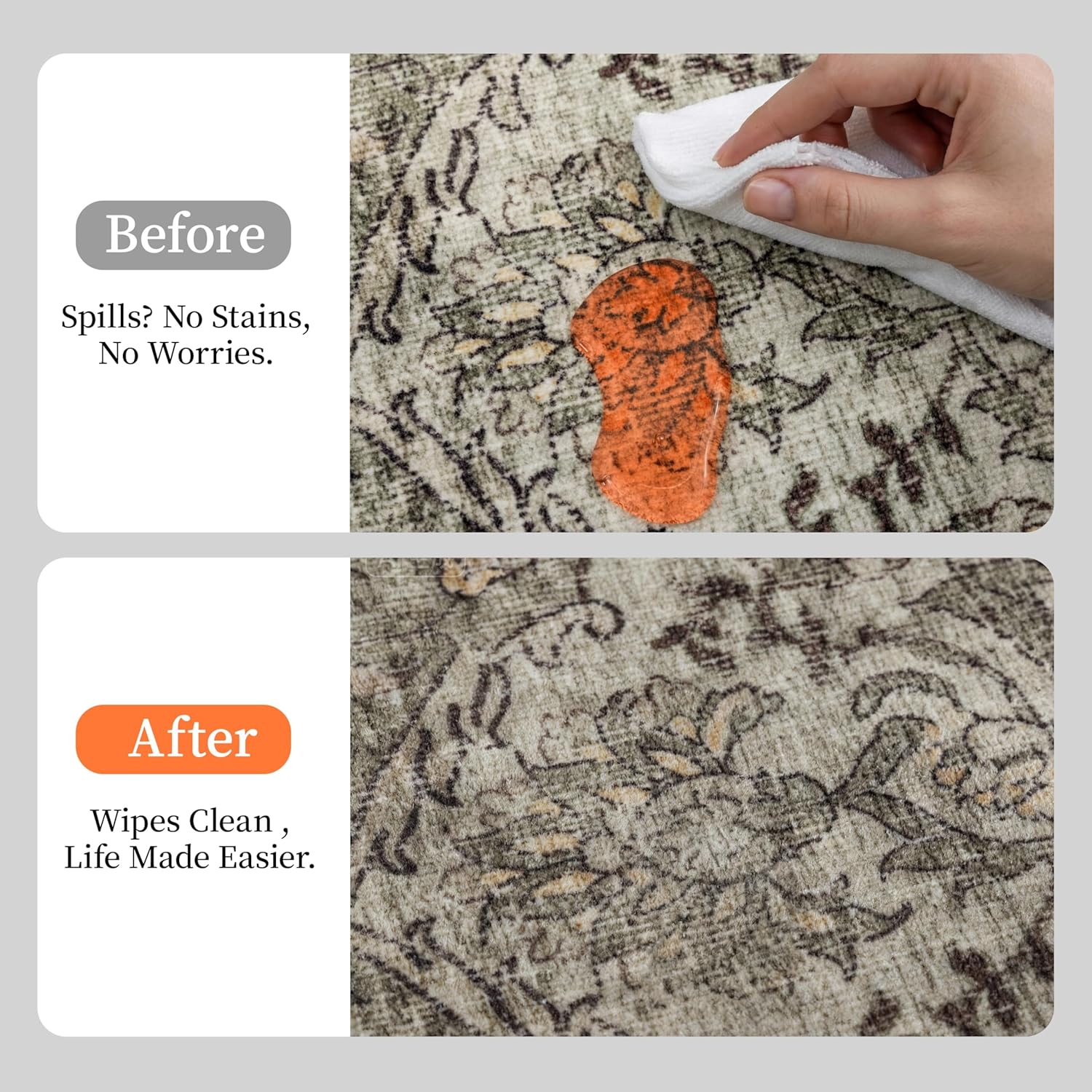 4x6 Vintage Washable Area Rugs, Dark Green and Brown Rug, Ultra Soft Non-Slip Boho Farmhouse Distressed Carpet, Low Pile Stain Resistant for Living Room Bedroom Hallway(Green)