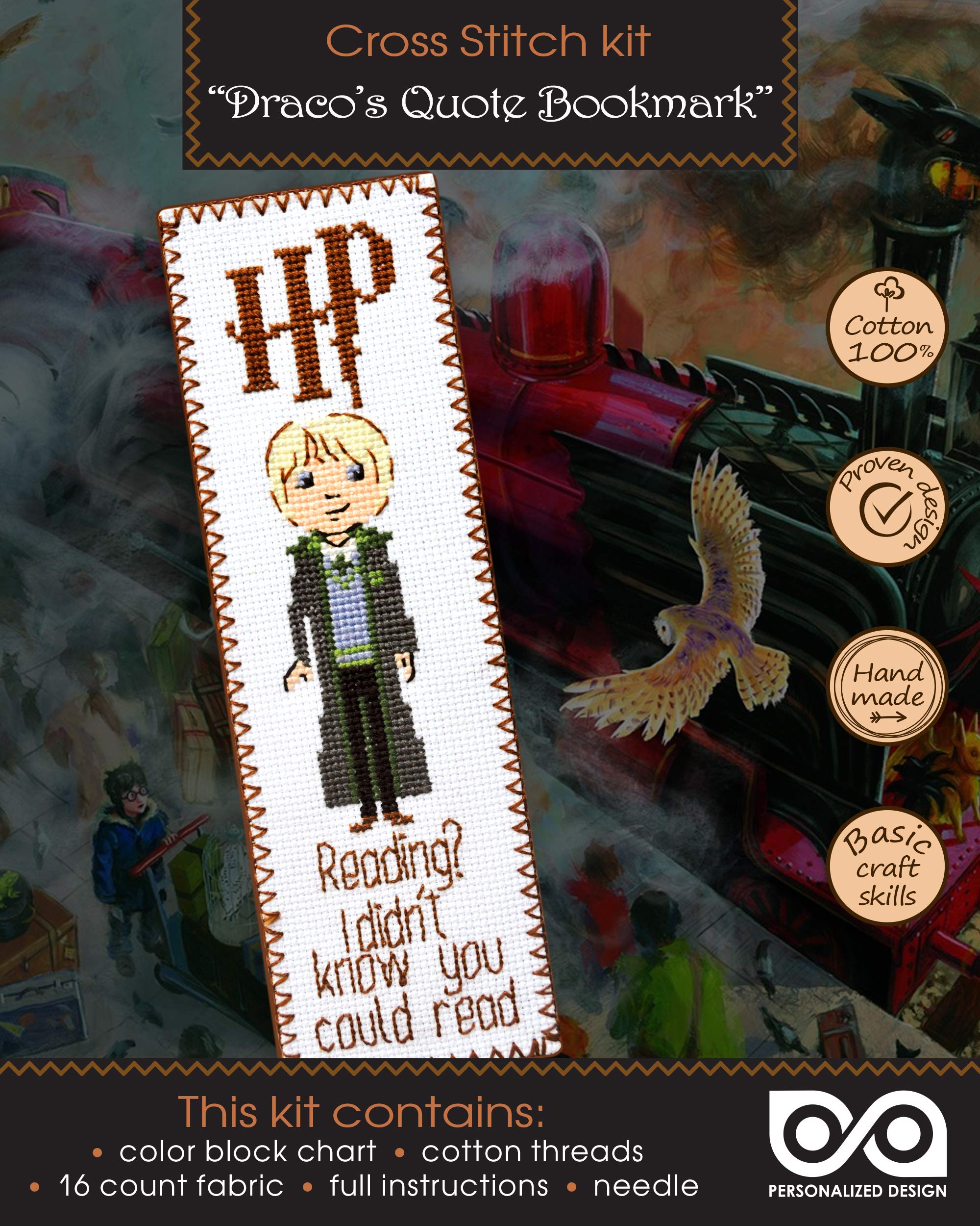 Personalized.Design Cross Stitch Bookmark Kit with Draco's Quote 'Reading? I Didn't Know You Could Read'