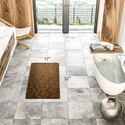 Vista 51 de Alfombra lavable a máquina para cocina y baño, diseño de voluta, color gris, respaldo antideslizante de gran
