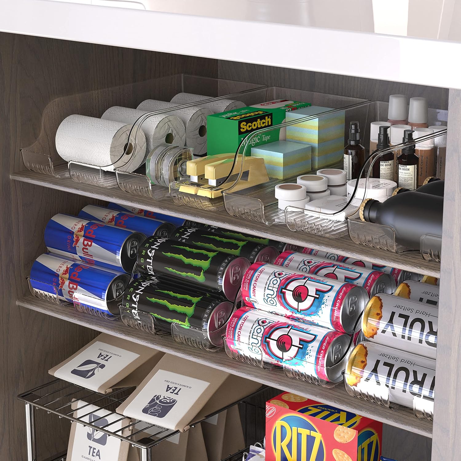 Simple Houseware Tall Skinny Can Organizer and Dispenser for Refrigerator or Pantry, Clear, Set of 2 - Image 5