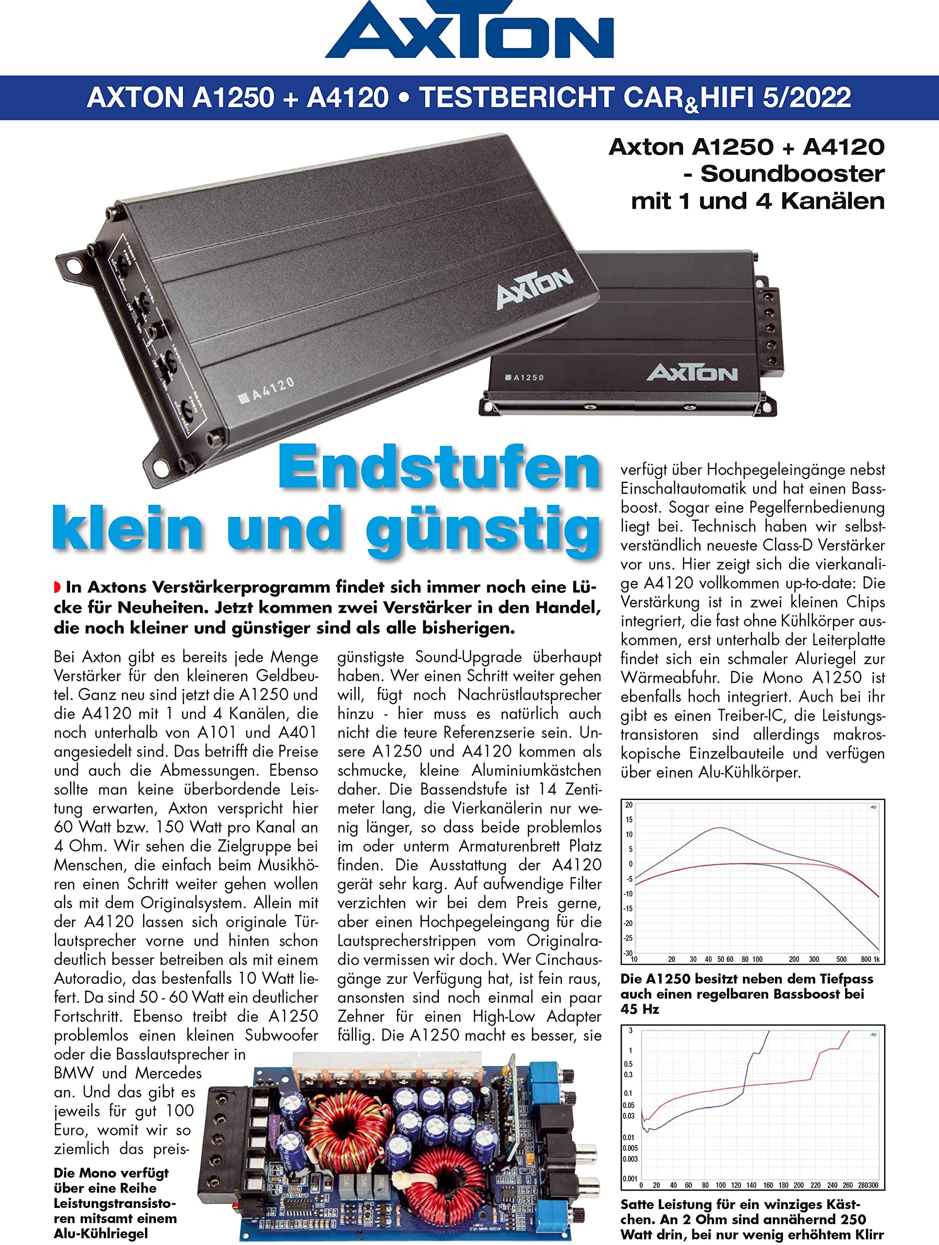 Axton A1250 | Mono Verstärker/Endstufe Digital Power Amplifier ultra kompakter digitaler Mono Verstärker für Autos und Reisemobile