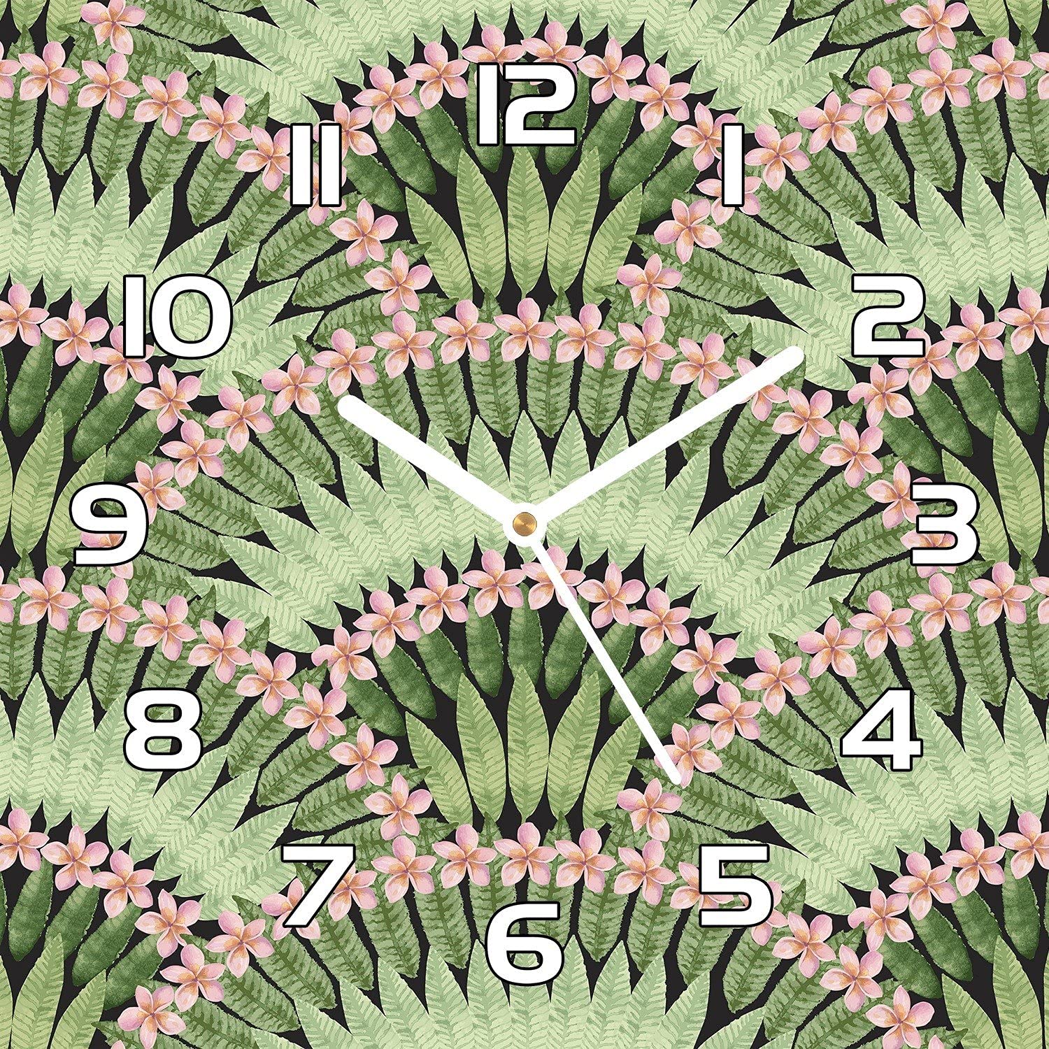Horloge en verre silencieuse 30x30 cm Herringbone Floral sans tic-tac stressant