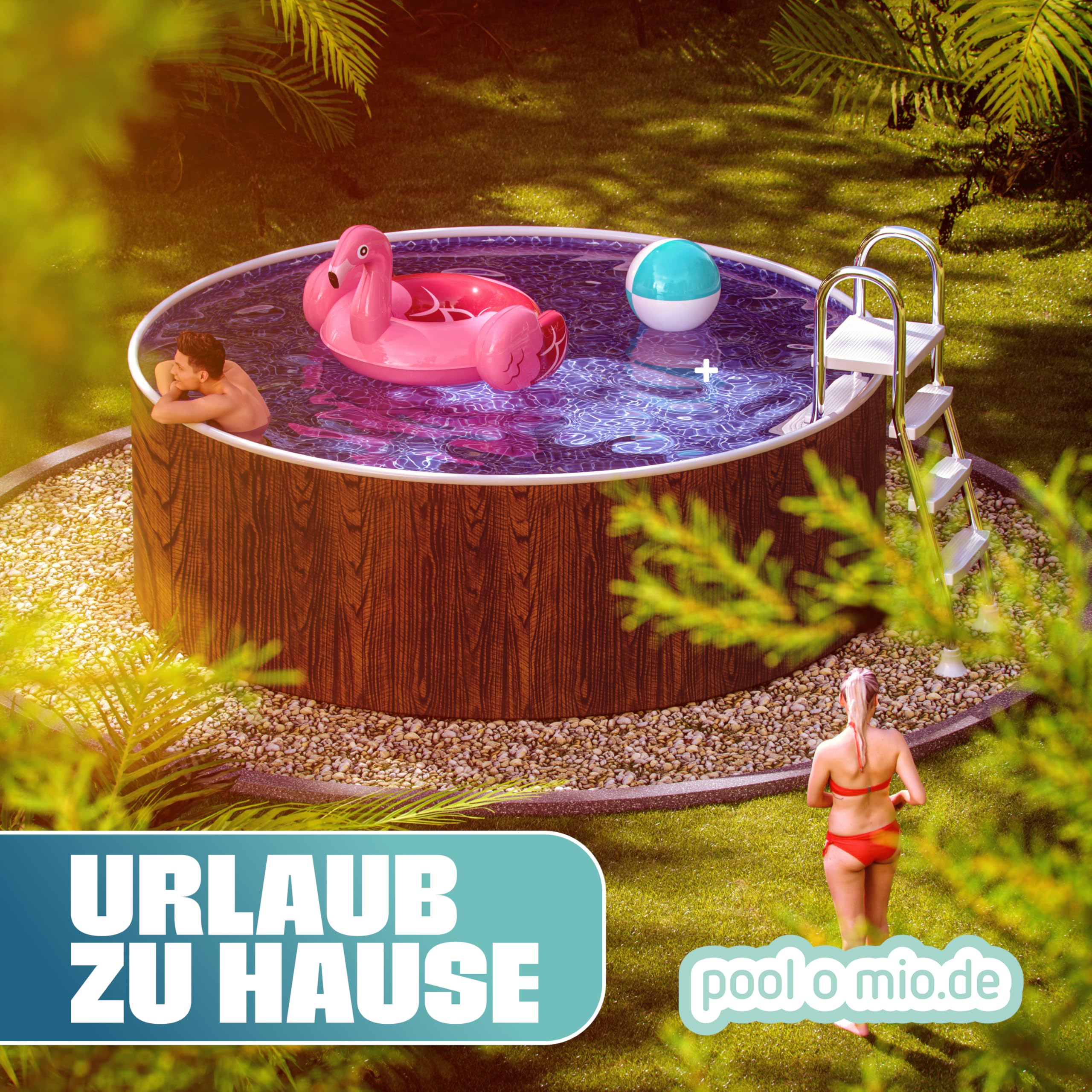 poolomio® Stahlwandpool rund 460 x 120 cm Holzoptik | Robuster Gartenpool als Aufstellbecken oder Einbaupool | Aufstellpool Komplettset mit Innenfolie 0,25 mm, Skimmer & Einlaufdüse