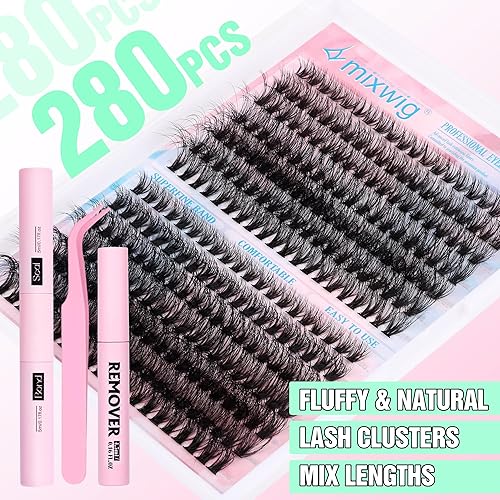 Miniatura 5 de Kit de extensiones de pestañas esponjosas, rizo D, esponjosas, 40D, 50D, kit de extensiones de pestañas de 0.78 pulgadas, 280 unidades, kit de