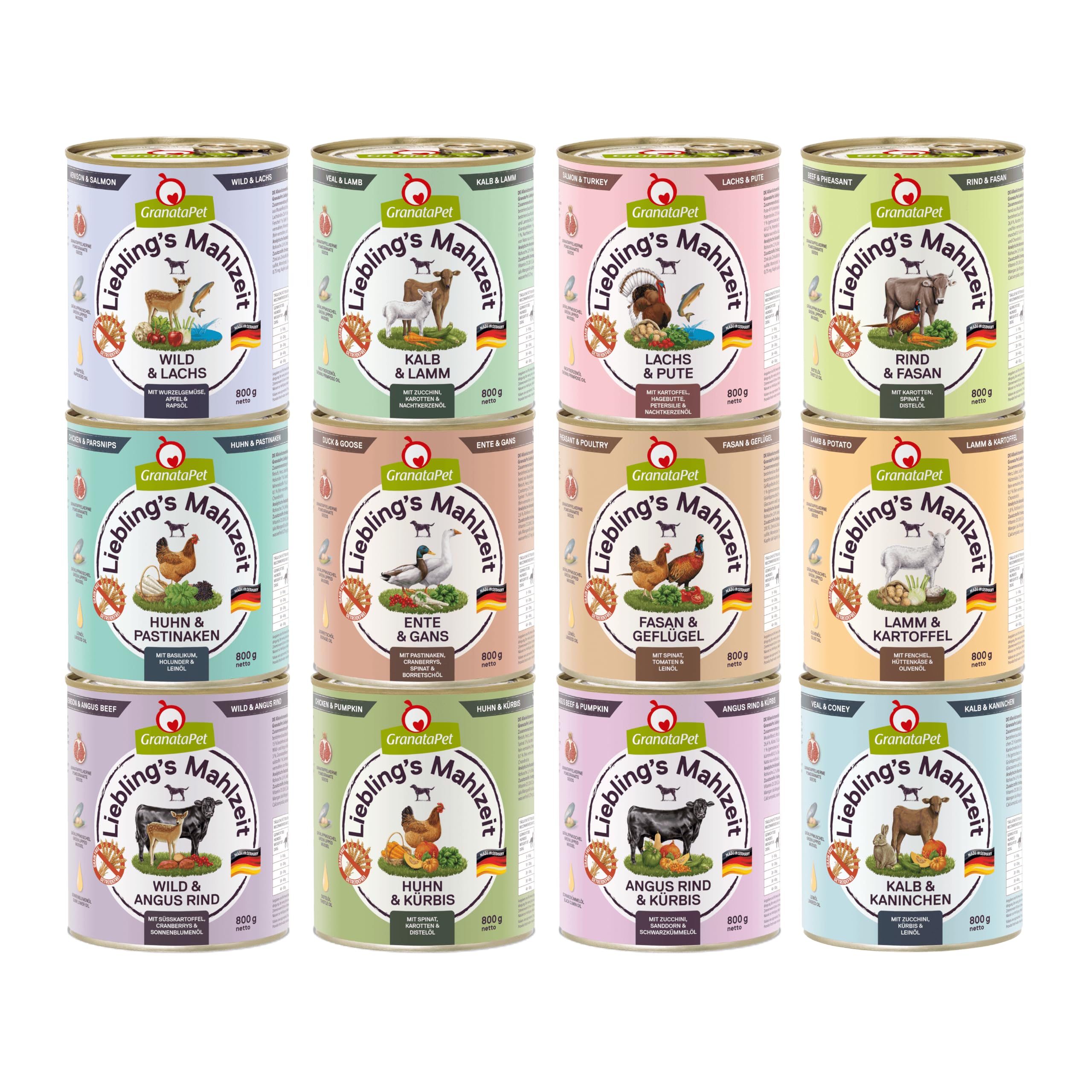 GranataPet Lieblings's Mahlzeit Multipack Maxi, 12 x 800 g | Pienso completo, sin cereales, sin azúcar añadido, mejillón de labios verdes, fabricado en Alemania