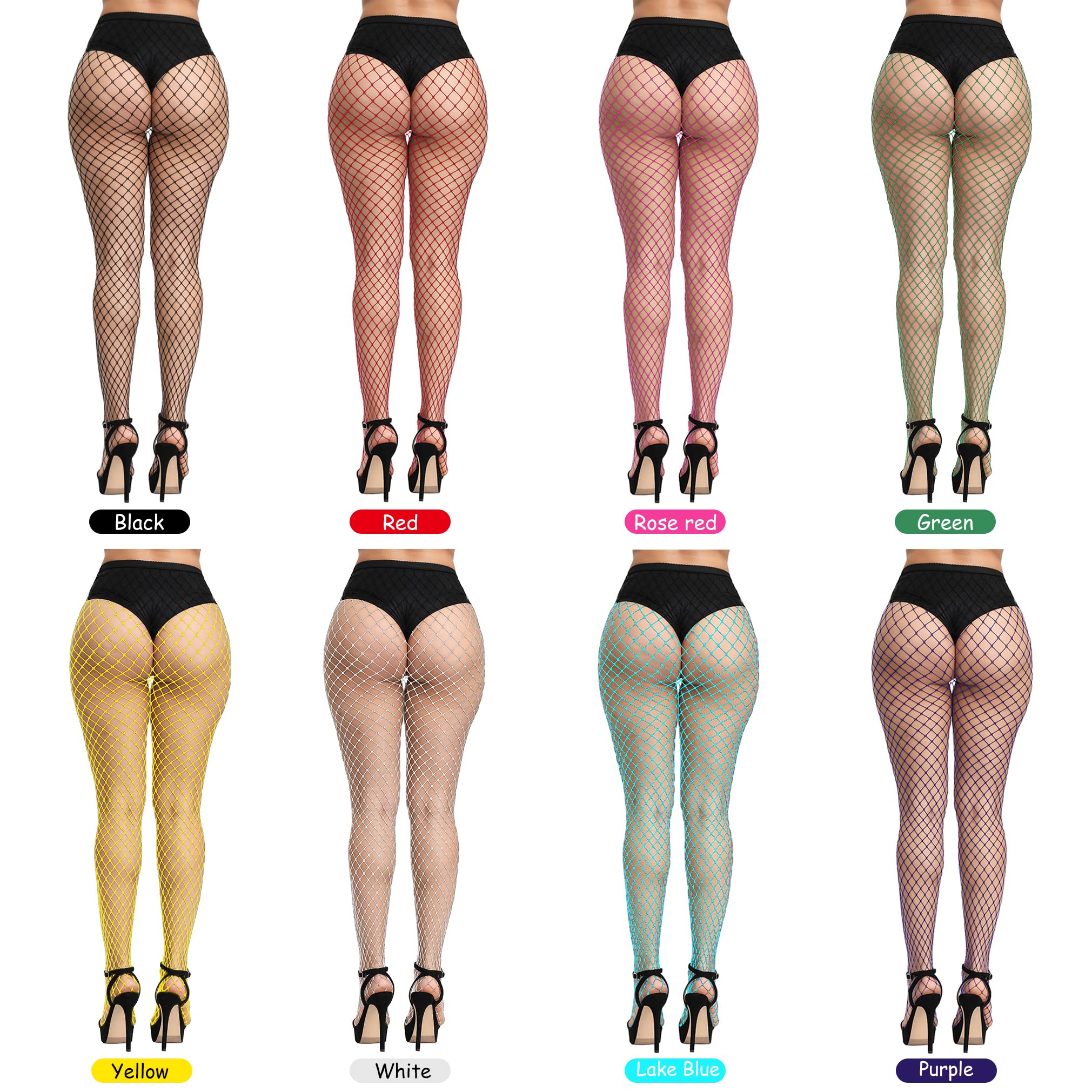 FEPITO 8 Pairs Fishnet Stockings Tights High Waist Stockings Leggings for Women: One Size Multicolor