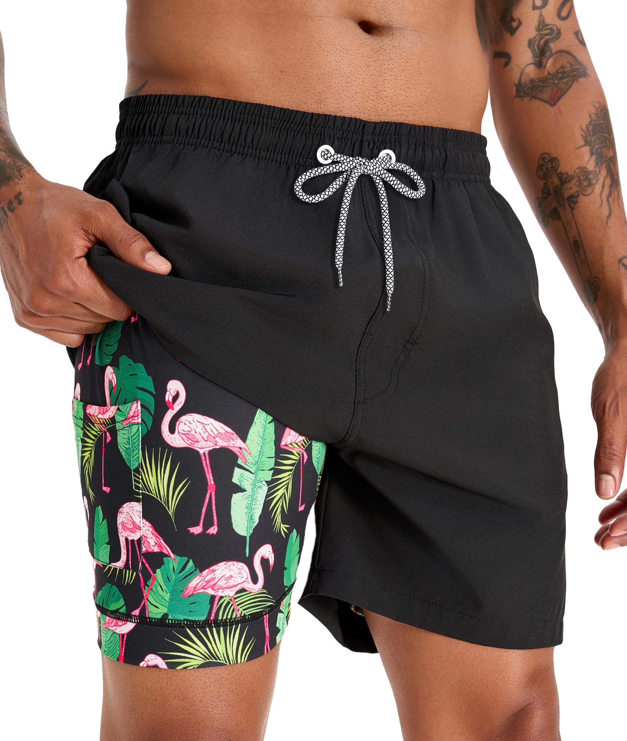 Men's Swim Trunks with Compression Liner 5 Inch Bathing Suit Beach Swimsuits-image-38