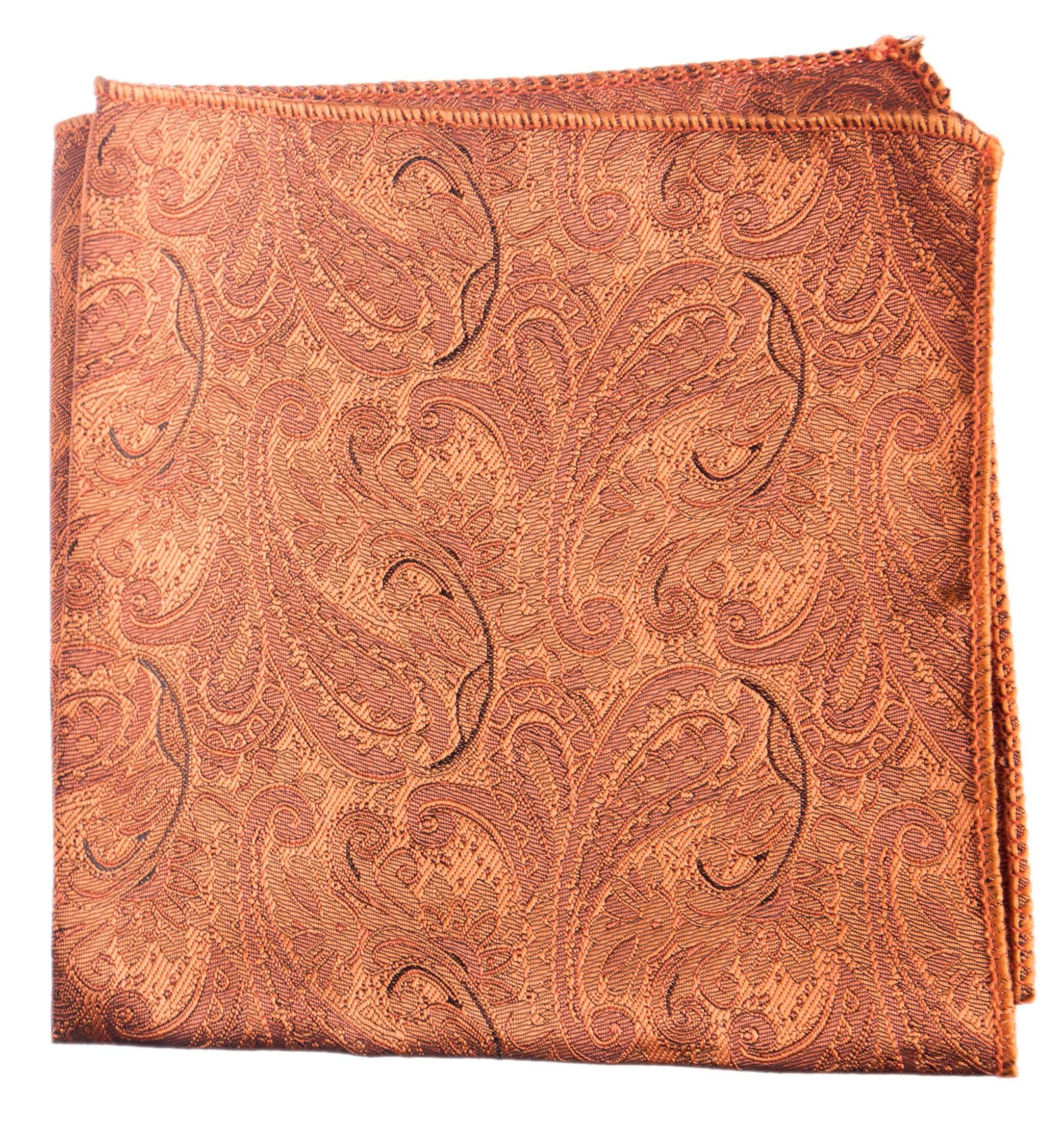Tuxgear Mens Solid Satin Wedding Groomsmen Pocket Square Handkerchief, Burnt Orange Paisley (Burnt Orange Paisley)