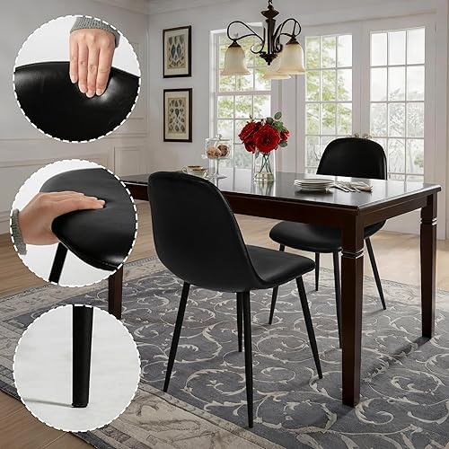 Miniatura 35 de CangLong - Silla de respaldo y asiento acojinado para silla, comedor. Marrón oscuro,Negro -,Mesa gris claro + 4 sillas marrón oscuro