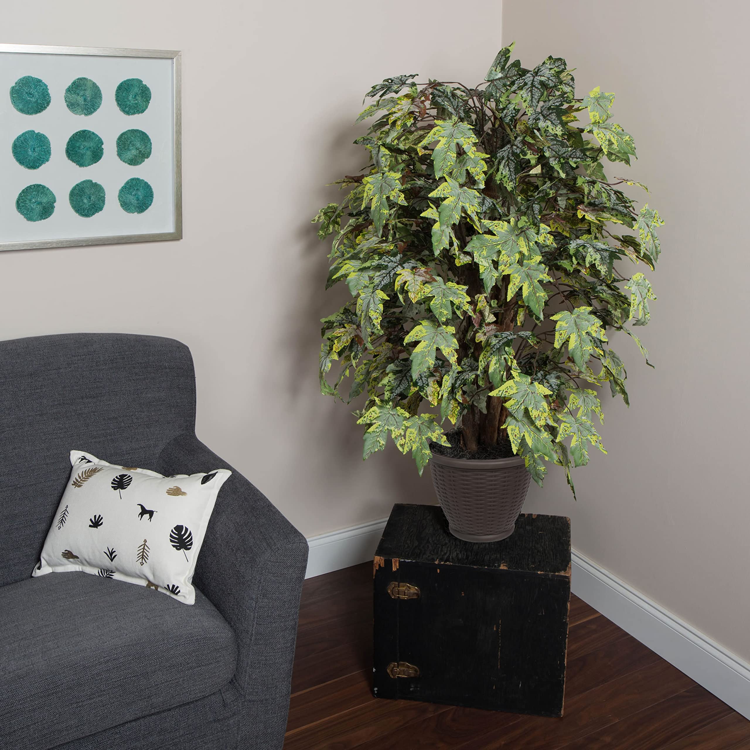 Vickerman 4' Artificial Frosted Maple Extra Full Bush, Brown Plastic Container.