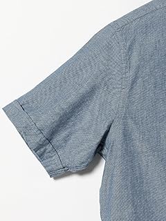 Chambray Short Sleeve Popover Button Down Shirt 38-01-0034-139 38010034139: Blue Chambray Short Sleeve Popover Button Down Shirt 38-01-0034-139 38010034139: Blue