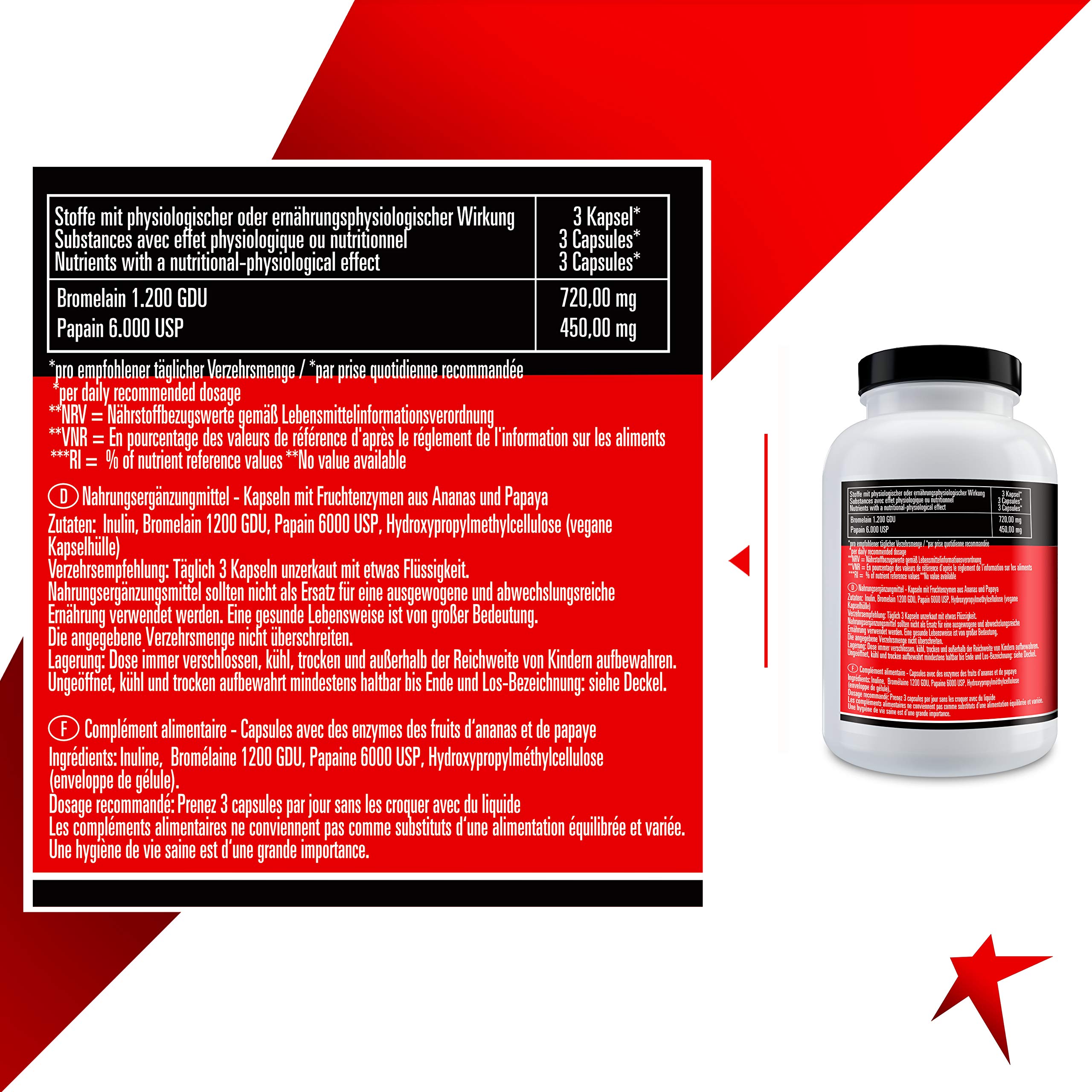 ENZYM KOMPLEX BROMELAIN 1200 GDU & PAPAIN 6000 USP | hochdosiert mit 1.170 mg Enzyme pro Portion | geprüfte Pharmaqualität | Dose à 120 Kapseln | Premiumqualität deutscher Herstellung