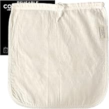 1-Pack, Large 12in x 12in Organic Cotton Cold Brew Coffee Bag - Designed in California - Reusable Coffee Filter with EasyOpen Drawstring Cold Brew Maker for Pitchers, Mason Jars, Toddy Systems