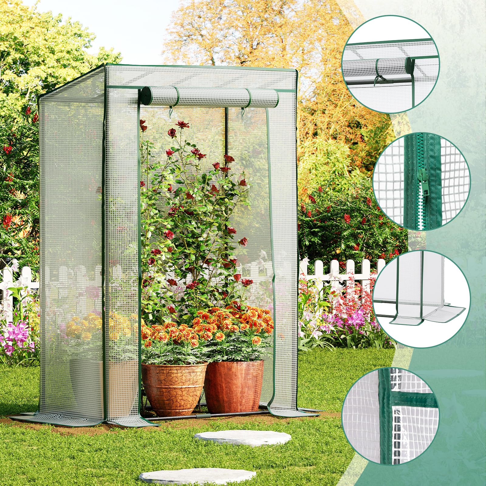 LARMNEE Serre de Jardin, Serre à Tomates, avec Barre de Renfort sur Le Toit Plat, Porte Enroulable, Abri Potager pour Plantes, Anti-Accumulation de Pluie, 100 x 50 x 150 cm, Blanc EWT15GH02G1