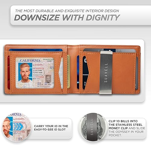 Miniatura 4 de SUAVELL Billeteras delgadas de cuero para hombre Portatarjetas con clip para dinero Cartera RFID de perfil bajo cartera minimalista