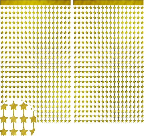 HOUSE OF PARTY Paquete de 2 cortinas de papel de aluminio con estrellas doradas, cortinas decorativas para despedida de soltera, fondos temáticos de